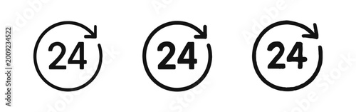 Canvas Print 24 Hours Service Icons for All Day Customer Support and Availability