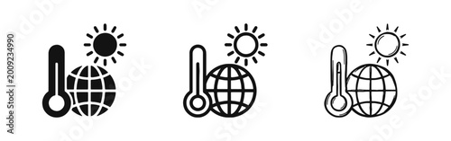Bild auf Leinwand Global warming and climate change icon set with globe and thermometer