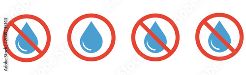 Schilderij op canvas No water drop icon, water prohibition symbol, stop water drop sign, restriction and warning concept, clean modern flat vector illustration for safety and alerts
