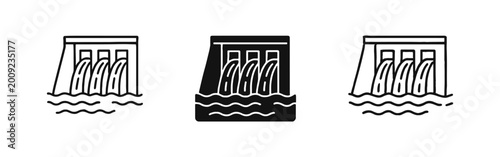 Fotografía Hydroelectric Dam with Multiple Spillways Infrastructure Icon Set
