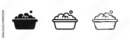 фотографія Washing Basin and Soap Bubbles Icon Set for Laundry and Hygiene