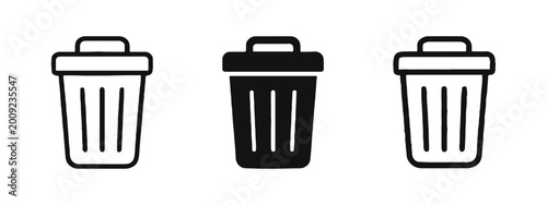 Tableau sur toile Trash can rubbish bin waste disposal icon set in outline, solid, and hand-drawn