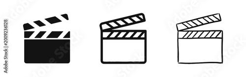 Quadro su tela Movie clapperboard slate icon set for cinema and video production in three diffe