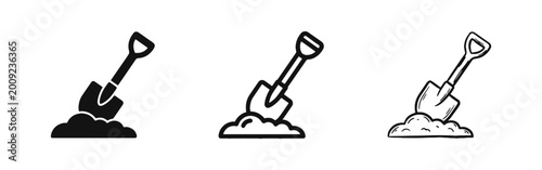 Tableau sur toile Construction and Gardening Tool Icon, Shovel in Dirt representing Work and Devel