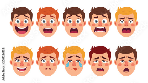 Cuadro en lienzo Diverse Emotions Expressed: A collection of expressive faces, showcasing a wide spectrum of human emotions, from joy to sorrow, captured in a vibrant and relatable display
