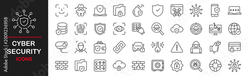 Cyber security icon set. Computer and internet security symbols icons set. Contains such icons as data protection, spam, security, antivirus, password, privacy, padlock, hacker and more