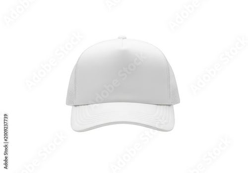 Classic white baseball cap with curved brim isolated on transparent background