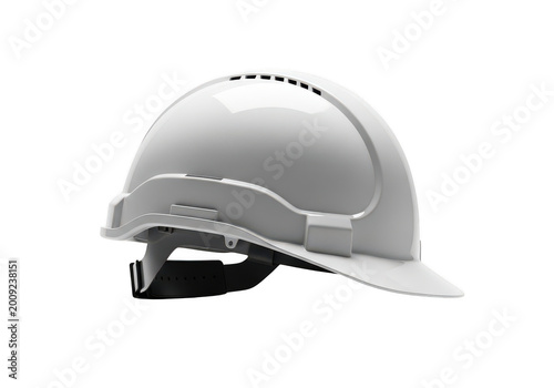 Gray safety hard hat with reflective stripes for workplace protection isolated on transparent background