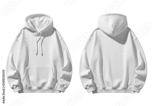Minimalist gray hooded sweatshirt with front pockets and drawstring isolated on transparent background