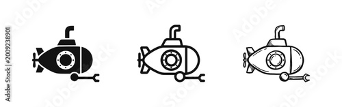 Tableau sur toile Research Submarine or U-Boat Icon Set with Grabber Arm for Underwater Exploratio