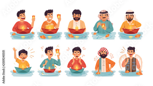 Foto Loy Krathong Celebration: A vibrant illustration showcasing the diverse emotions and cultural richness of the Loy Krathong festival, a celebration of lights and water