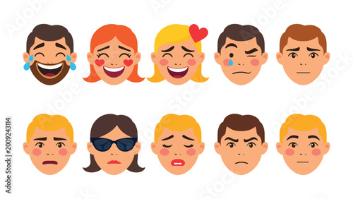Fényképezés Faces of Emotion: Diverse expressions of human emotion are captured in a series of colorful illustrations, reflecting a range of feelings from joy to sadness and everything in between