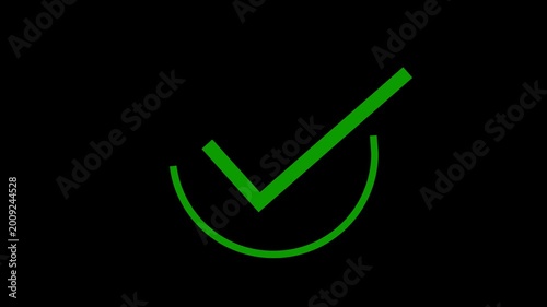 motion green check mark symbol animation with black background