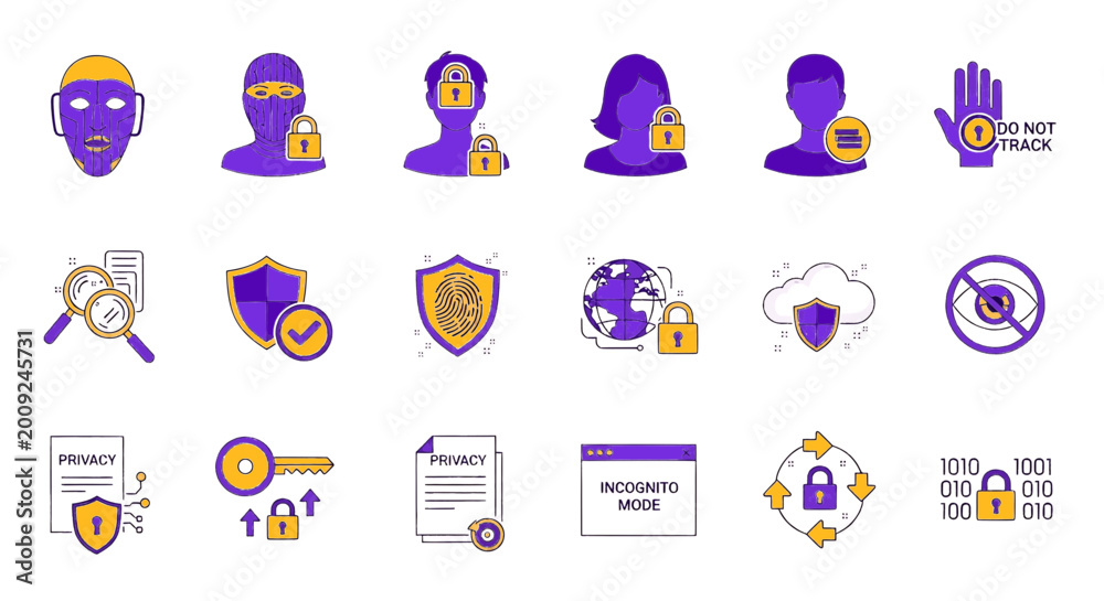 Fototapeta premium Cyber Security and Digital Data Privacy Vector Icon Set