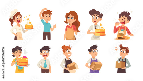 Vászonkép Bakery Baking Mishaps: A collection of comical scenarios showcasing various individuals involved in the baking process, each experiencing their unique series of setbacks, frustrations