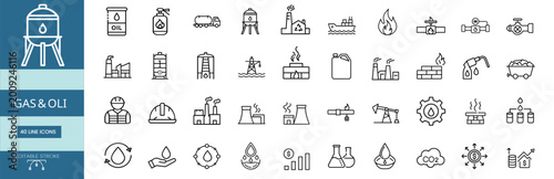 Foto Gas and oil industry web line icons set oil barrel tank gas station pump offshor