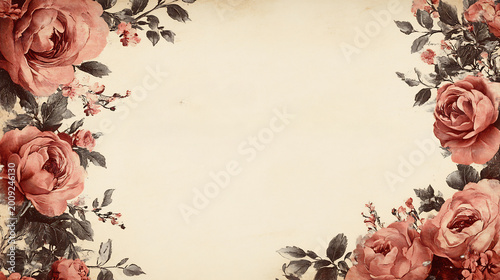Vintage floral frame with delicate rose illustrations, offering a classic and elegant backdrop for invitations, stationery, or artistic projects. Ideal for wedding designs, romantic themes