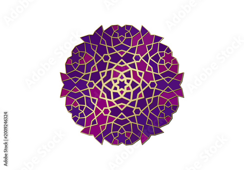 Canvastavla Purple and gold Islamic geometric rosette ornament, isolated on a transparent ba