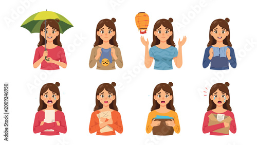 Photos Moods and expressions of a woman in various situations: A illustration that show