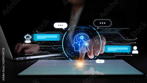 Foto Futuristic AI assistant with autonomous agent capabilities, AI natural language understanding, and seamless business workflow AI integration