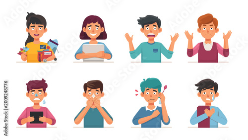 Photos Human Emotional Spectrum: A collection of diverse individuals, each portraying a unique emotional state, from joy and excitement to sadness and anxiety
