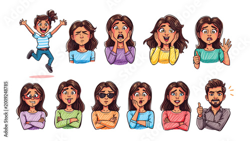 Fotografie Emotional Spectrum: A captivating display of human emotion, showcasing a range of expressions from joy to fear