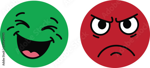 Quadro su tela Collection of expressive round emoticon characters with different emotions inclu