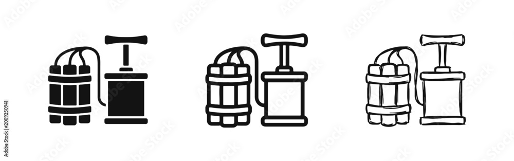 Φωτογραφία Dynamite and Detonator Plunger Icons, Explosive TNT Danger Symbols