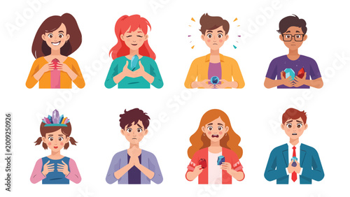 Konstfotografi Gemstone Gazers: Capturing the varied reactions of individuals as they hold and observe colorful gemstones, with the expressions of wonder, appreciation, and introspection