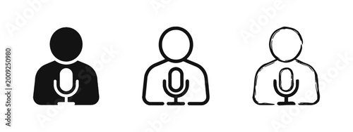 Canvastavla Podcast and Broadcasting Icons, Person with Microphone Voice Recording Symbols