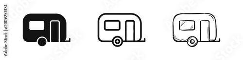 Quadro su tela Camping Trailer or Caravan Icon Set for Travel and Road Trip