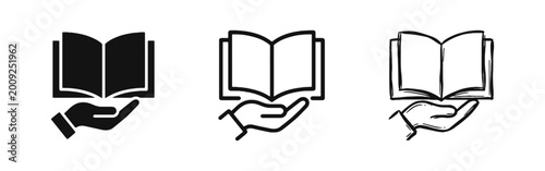 Photos Hand Holding Open Book Icon Set - Education, Knowledge, and Reading Concept