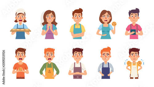 Photos Bakers in a Baking Bind: A cartoon of baker character, expressing a range of emotions and challenges that arise in the art of baking