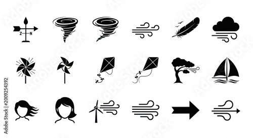 Canvas-taulu Weather icons depict various stormy conditions and wind symbols on a white background