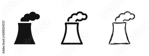 Billede på lærred Nuclear Power Plant Cooling Tower Icon Set representing Industry and Energy Prod