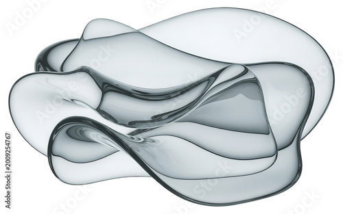 Complex twisted liquid silver abstract sculpture floating against a solid deep black background, texture png isolated on a transparent background
