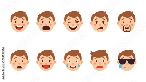 Fotografía Emotional Spectrum: A collection of expressive cartoon faces, each depicting a unique emotion, offering a versatile visual vocabulary for conveying feelings and concepts
