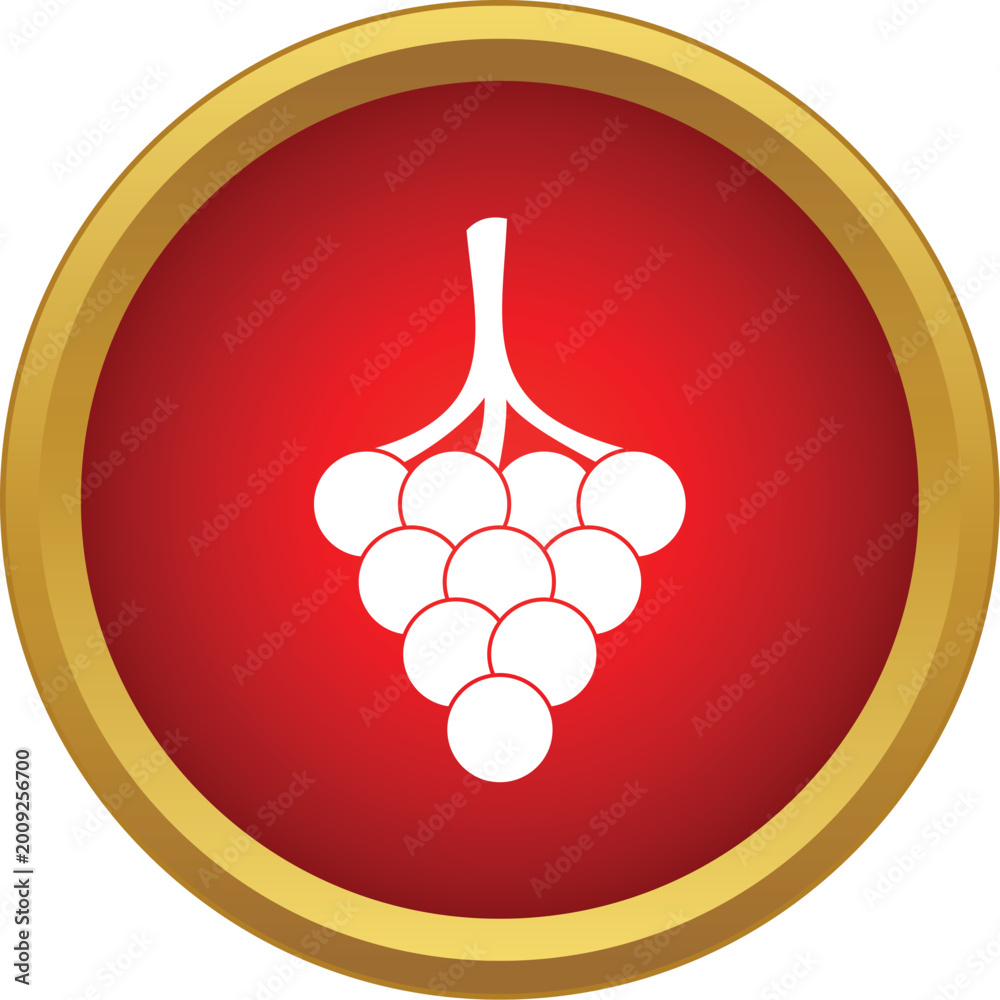 Naklejka premium White grape icon on a vibrant red circle with a golden border