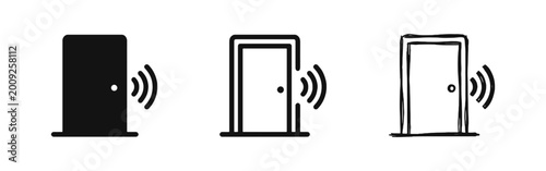 Cuadro en lienzo Smart door icon set, door with wireless signal waves, security and home automati