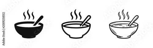 фотографія Hot soup bowl icon set, bowl with spoon and steam, dinner and healthy food symbo