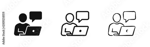 Bild auf Leinwand Remote work and online communication icon set with laptop and person