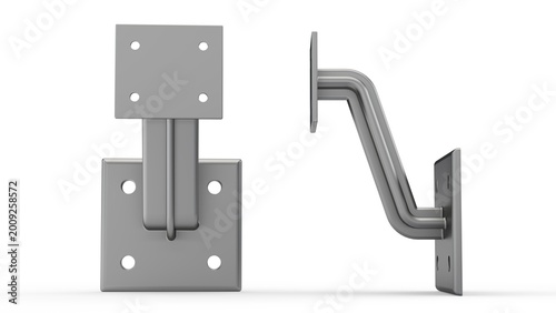 Metallic Grey Monitor Wall Support. Isolated. White background. 3D render