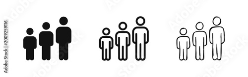 Photos People Growth and Scaling Icon Set - Group Silhouettes in Different Sizes