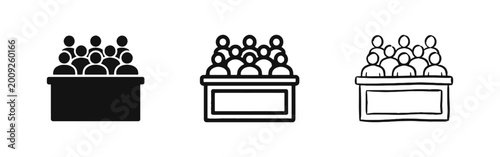 Canvas Print Jury or Audience Icon Set with People at a Desk in Solid Outline and Hand Drawn