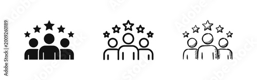 Billede på lærred Top Performers or Best Team Icon Set with People and Stars in Solid Outline and