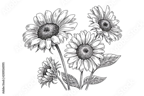 Detailed hand drawn sunflower sketch high resolution picture