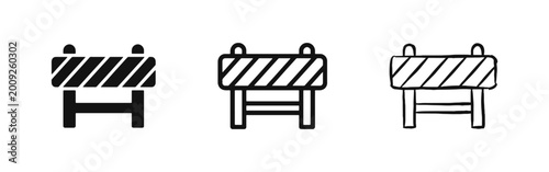 Fotografia Construction road barrier icons for street work and safety warning in three different styles