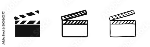 Εκτύπωση καμβά Movie clapperboard icons representing film production and cinema in three different graphic styles