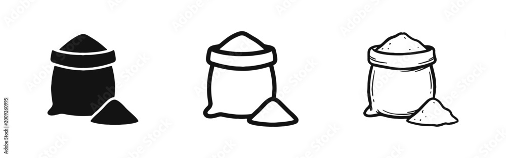 Φωτογραφία Flour Bag Icon Set - Sack of Grain or Powder