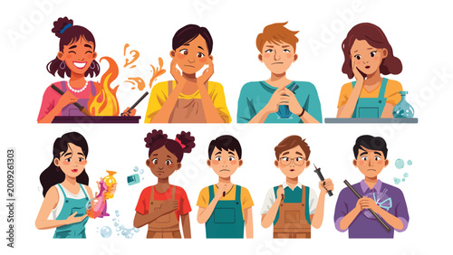 Photos Expressions of Emotion: A captivating illustration that embodies a range of human emotions, from joy and surprise to sadness and apprehension